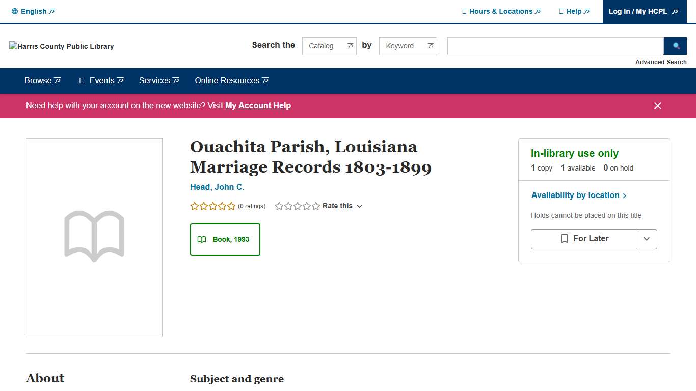 Ouachita Parish, Louisiana Marriage Records 1803-1899 Harris County Public Library BiblioCommons