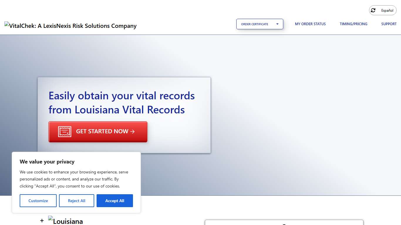 Louisiana Vital Records (LA) Order Certificates - VitalChek